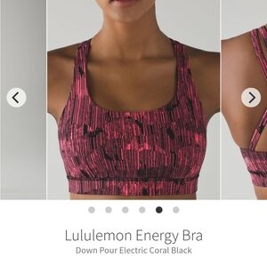 Lululemon Energy BraDown Pour Electric Coral Black size 4